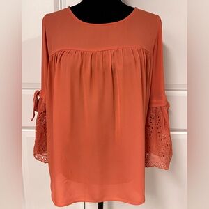 Loft Factory Bell Sleeve Eyelet Tie Blouse